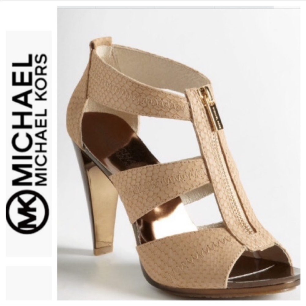 Michael Kors nude snakeskin zip up heels 3 3/4 EUC